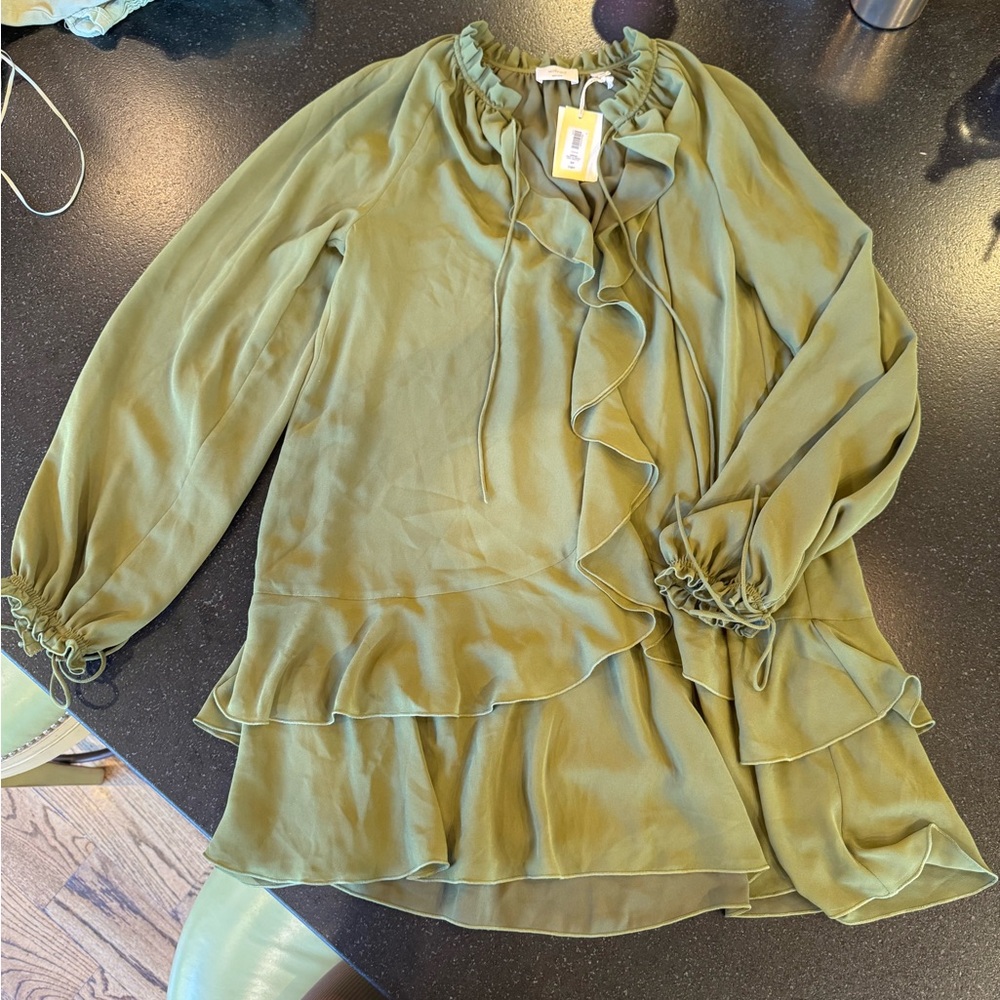 **NWT** Wilfred Olive Green Ruffle Mini Dress
